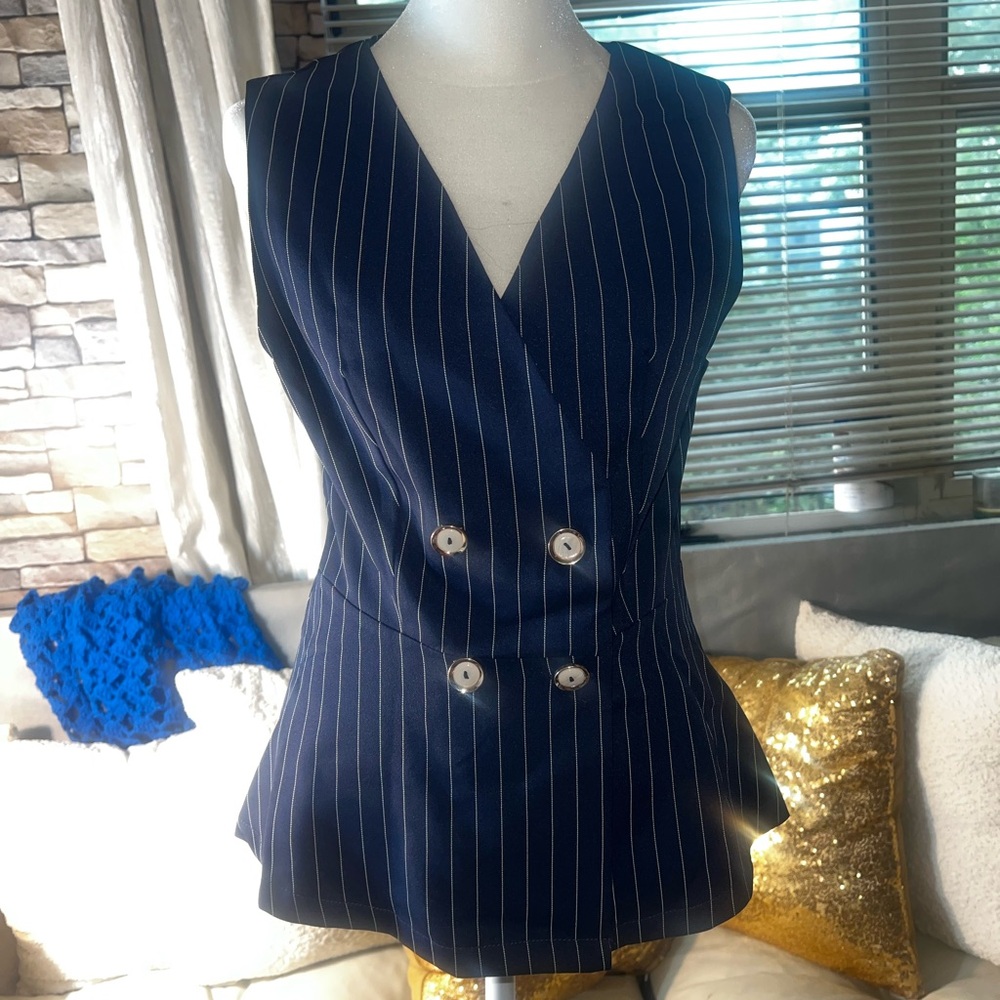Navy Pinstripe Double-Breasted Vest